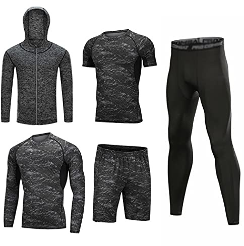 HZQIFEI Ensemble de survêtement pour Homme Ensemble de Sport 5 pièces Vêtements de Sport Extensibles Ensemble de Course à Pied pour Entraînement de Fitness