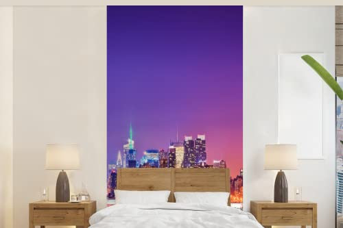 Selbstklebend Tapete Wandpapier Wandaufkleber Fototapete Tapeten Wanddeko 120x240 cm New York - Skyline - Lila