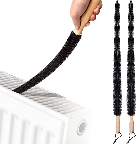 ALINK 2-Pack Radiator Cleaner Brush, 78 cm Radiator Brush, Flexible Long Radiator Duster with Wood Handle, Multipurpose Cleaning Brush for Radiator & Dryer Lint & Washing Machine