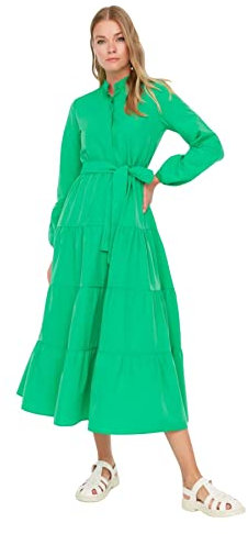 TRENDYOL Damen Trendyol Woman Design Maxi A-line Crew Neck Woven Dress, Grün, 36 EU