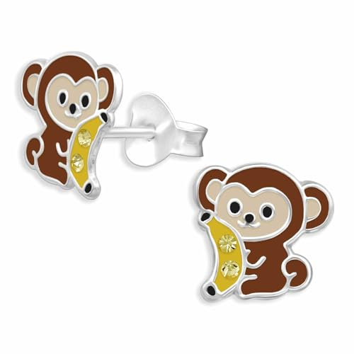 Monkimau Affen Ohrstecker Ohrringe aus 925 Silber Schmuck Silberohrringe Medizinisch für Kinder Mädchen Damen Frauen