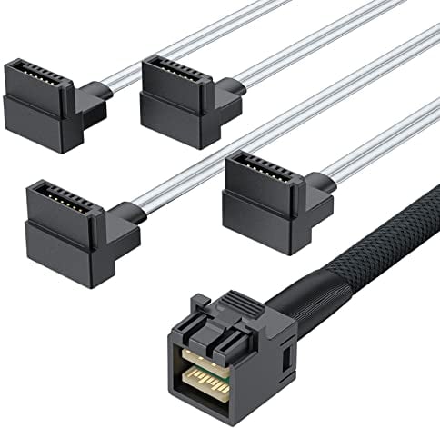 10Gtek® SFF-8643 to 4x Sata 0.5-Meter(1.65-ft) Straight to Right Angle, 6G Internal Mini SAS HD to SATA 7pin Hard Disk Data Server Raid Cable