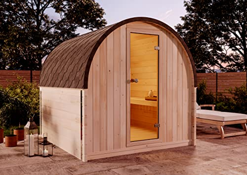 FinnTherm Sauna en bois ScandiPod Comfort - Sauna d'extérieur moderne - Sauna d'extérieur de jardin avec épaisseur de paroi de 42 mm - 204 x 220 x 210 cm - Bois naturel ou thermique