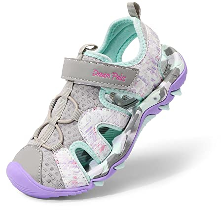 DREAM PAIRS Mädchen Geschlossene Sandalen Sommer Jungen Sportsandalen Kinder Outdoor Strandsandalen Klettverschluss Atmungsaktiv Verschleißfest Unsex,Size 37,Hellgrau/Lila,SDAS2305K-E