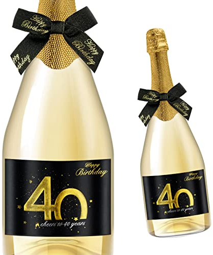 Giftota Lot de 2 étiquettes pour Bouteilles d'anniversaire et 40 nœuds – Étiquettes de vin personnalisées Autocollantes pour vin Mousseux et Mousseux – Décoration d'anniversaire pour 40 Ans – Cadeau