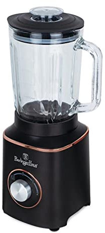 Berlinger Haus, Blender électrique avec bocal en verre de 1,5 L, 600 W, or rose noir, Collection Black Rose, Fonction: mélange, smoothie, écrasement de glace, 2 vitesses avec fonction d'impulsion