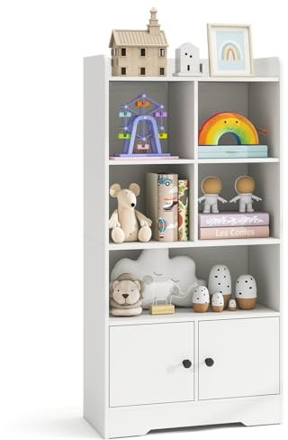 CASART 4-Tier Wooden Bookshelf, 120cm Modern Bookcase Storage Cabinet with 2 Doors and Open Shelves, Freestanding Display Shelf Storage Unit for Living Room Study Bedroom Office