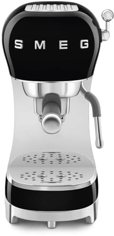 Smeg ECF02BLUK Espresso Coffee Machine with Steam Wand, 1950s Retro Design,stainless steel filter holder, an anti-drip system, Black