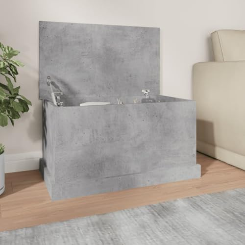 Vopese Truhe mit Deckel Holztruhe Holzkiste Aufbewahrungstruhe Aufbewahrungsschrank Möbel für Flur Wohnzimmer Betongrau 70x40x38 cm Holzwerkstoff