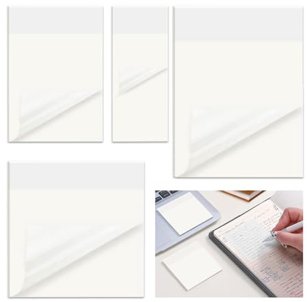 Azxndy 200pcs Transparent Sticky Notes Self-Stick Note Pads, Adhesive Removable See Through Sticky Notes, 4 Sizes Self Adhesive Clear Waterproof Note Suitable for Writing and Taking Notes on Books
