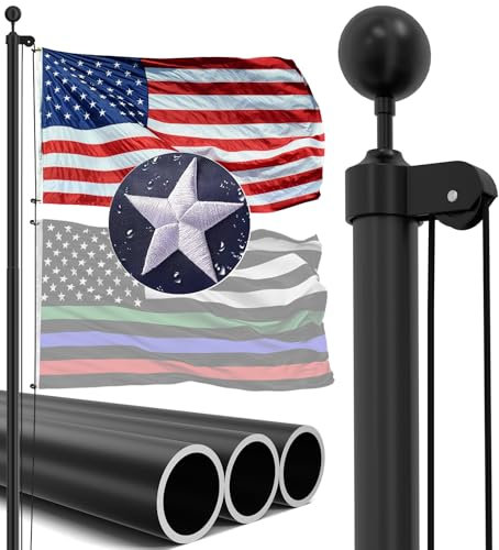 IIOPE 20FT Heavy Duty Flag Pole, 12-Gauge Aluminum,100MPH Wind Tested | Extra Thick Flagpole Kit for House –USA Flag & All Hardware to Fly Two Flags – Great for Patriotic Displays & Gift Giving