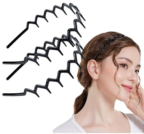 Hebterrka 2er Set Zickzack-Stirnbänder für Frauen, Kunststoff Haarkamm-Stirnband (2 Schwarz), Haaraccessoires für Frauen und Männer beim Gesichtwaschen