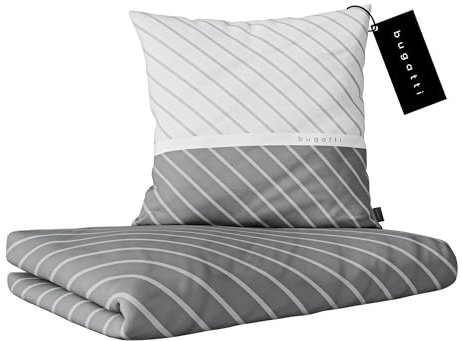 bugatti Bettwäsche 140 x 200 cm - 100% Baumwolle, Reißverschluss, anschmiegsam, weich & waschbar, Mako Satinbettwäsche gestreift grau Österreich Größe