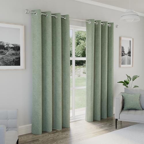 Enhanced Living Austin Blackout Eyelet Curtains Sage Green 46x72 117x183cm | 100% Blackout Thermal Noise Reducing, for Living Room and Bedroom