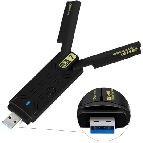 Gaming WiFi 7 USB 3.0 Card Driver gratuito con chipset 8912AU (BE6500) Adattatore wireless USB Tri-Band Scheda di rete ad alta velocità per desktop e laptop, compatibile 802.11ac/ax/be, Plug & Play