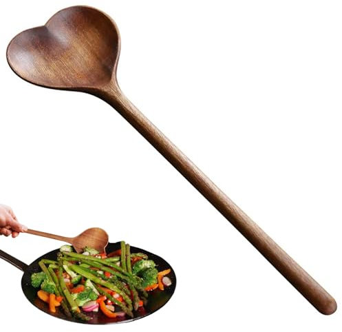 Wooden Spoons Heart Shaped 10 in Long Handle Japanese Bath Salt Scoop for Cooking Kitchen Love-Shape Serving Mixing Ladle for Coffee, Tea, Milkshake, Wooden Spoons for Cooking