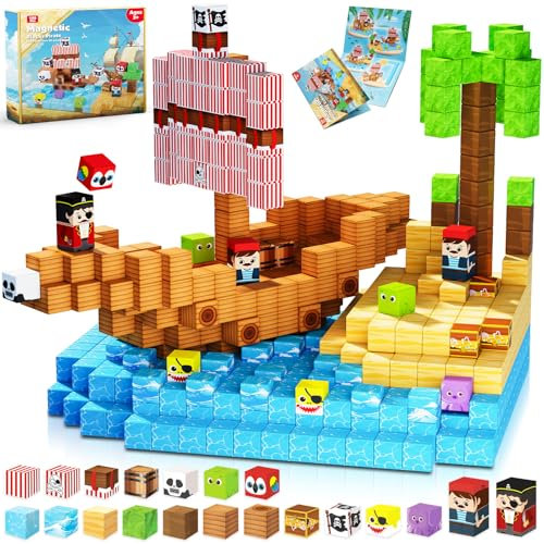 ToyUnited Magnetische Bausteine Magnetbausteine 100 Teile - Piratenschiff mit Schätzen | Abenteuer auf hoher See | Magnetic Building Blocks als Ostergeschenk ab 4 Jahren