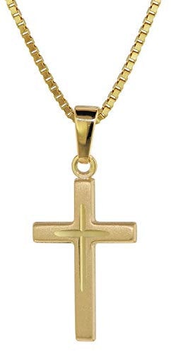 trendor Kreuz-Anhänger Gold 585 (14 Kt.) + Goldplattierte Kette Geschenkidee Kinder-Halskette mit Gold-Kreuz für Jungen und Mädchen 75276-50 50 cm