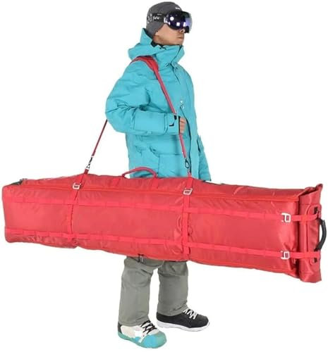 RLVYTA Skitasche Snowboard, wasserdicht, vollständig gepolstert, verstellbare Größe, Ski-Snowboard-Radtasche, Reise-Airbag, verstellbare Länge Ski Bag(Red)