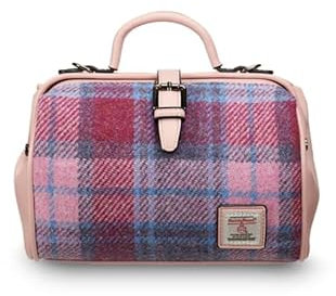 Islander The Medium Doctor Bag for Women, Harris Tweed & Vegan Leather, Pink and Blue Tartan, Rosa und Blau Tartan