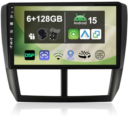[6G+128G] IPS 9 Android 14 Autoradio Für Subaru Forester/Impreza 2007-2012 mit navi Octa Core-[Eingebauter CarPlay/Android Auto/DSP/Mirror Link/GPS Navi/360 Camera/Bluetooth 5.0/WiFi/USB