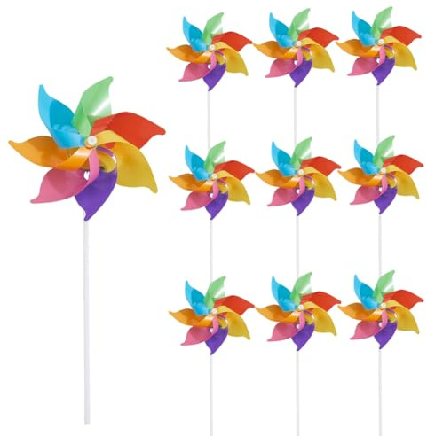 craspire 10 Set Regenbogen Windräder 15,3 Zoll Windmühle Aus Kunststoff Bunte Windräder Für Party Dekorationen Außendekoration Rasen Hof Garten Terrasse Regenbogen Windmühle
