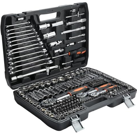 Pamatio 216 Piece 1/4 1/2 3/8 Drive Socket Set with Bits, Quick Release Ratchet Wrench Spanner Set - CR-V - Socket Set and Tool Set for Household DIY, Car Repair