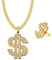 CATOR 2er Kette & Ring Gold 70er 80er 90er Hustler Rapper Hiphop Kostüm Bad Taste für Cosplay Fasching Karneval Thema Party