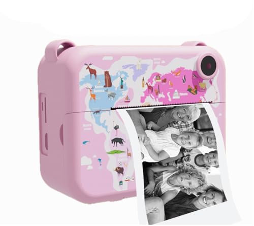Okeeyseda Fotocamera Digitale Istantanea con Carta Stampata per Bambini, Selfie, Videocamera, Videocamera, Giocattolo, Regalo per Bambini, Rosa
