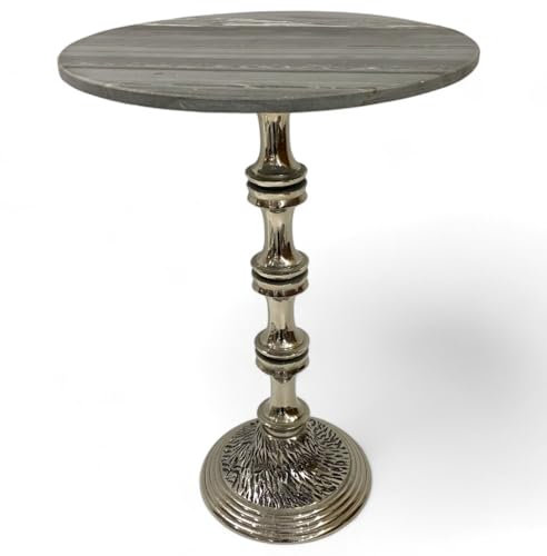 Licht-Erlebnisse Beistelltisch Marmor Aluminium rund Ø 40,5 cm H: 56 cm Grau Silber Ablage Tisch Wohnzimmer Beistelltischchen