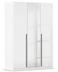 Rauch Möbel Alba, Kleiderschrank, Garderobenschrank 3-türig, mit Spiegel, mit 2 Kleiderstangen, 2 Einlegeböden und Schubladeneinsatz, Farbe Hochglanz Weiß/Weiß, mit Griffstange, 136x197x54cm