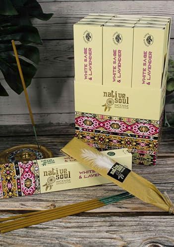 Native Soul Räucherstäbchen Weißer Salbei & Lavendel - 3er Pack mit JRose Räuchergefäß - Beruhigend & Reinigend für Entspannung, Meditation & Verschmieren - langanhaltendes Aroma