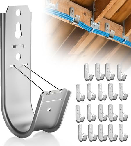 Dabolang 20 Pack J Cable Hook with Retainer Clip, 2-Inch Heavy Duty Wall Mount J-Hooks,J-Hook for Hanging Cable & Wire,Cable Hooks for Structured Cabling and Cable Management