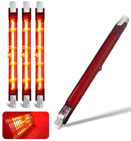 300W Infrarotlampe, 118mm R7S Infrarot Heizlampe 300LM, Rot Halogenstab Dimmbar, 300W Infrarot Heizung Halogen Lampe für Heatmaster U3, Ruby Halogenstäbe kein Flimmern, Quarz Wärmelampe, 4 Stück