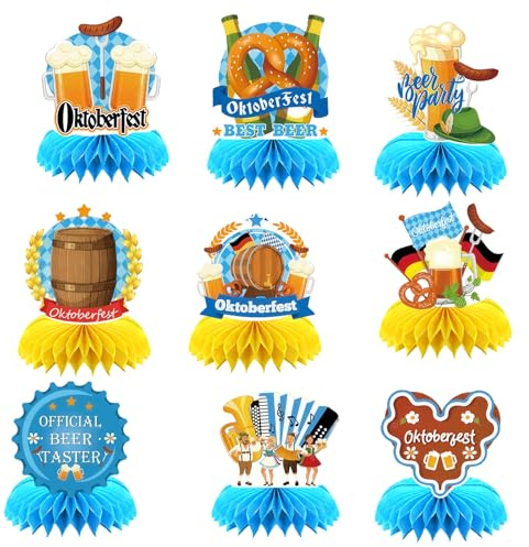 CharmBurst 9 Stück Oktoberfest Deko Set, Bayerische Wabenbälle Tischdeko 3D, Wiesn Deko Für Oktoberfestparty, Hängende Oktoberfestdekoration Indoor Outdoor