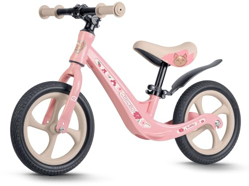 Ricokids Laufrad Kinderlaufrad Lauflernrad - Höhenverstellbarer Sattel - Pannensichere PU-Räder 12 Zoll - Funnu Rosa