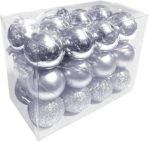 DITK-U 24pcs Weihnachtskugeln 3cm Matte Glitter Ornamente Weihnachtsbaum Dekoration Glänzend für Weihnachten Feiertag Hochzeitsfeier Home Festival Dekorationen (Silber)