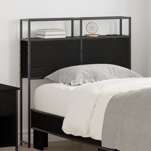 Qnhdfrt Bett-Kopfteil mit Stauraum 90cm Eiche Schwarz Holzwerkstoff USB-C