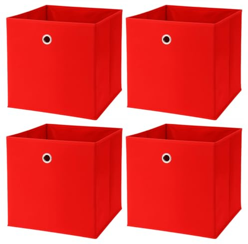 Murago 4er Set Faltbox ca. 30x30x30 cm - Rot - Würfel Aufbewahrungsbox faltbar Aufbewahrungskörbe Dekoration Korb Boxen Wohnzimmer Stoff für Kleidung Büro Klappbox Schlafzimmer Weihnachten