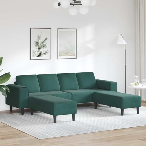Tonture Dunkelgrünes Samt Sofa Set, 4-Sitzer mit Ottomane, Höhenverstellbar, Moderne Lounge Couch für Erwachsene, Wohnzimmer Möbel