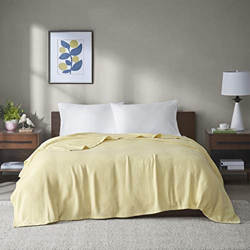 Madison Park Freshspun Luxus-Baumwolldecke, Korbgeflecht, Gelb, 274,3 x 228,6 cm, King-Size, Korbgeflecht, hochwertig, weich, gemütlich, 100% Baumwolle, für das Bett, die Couch oder das Sofa
