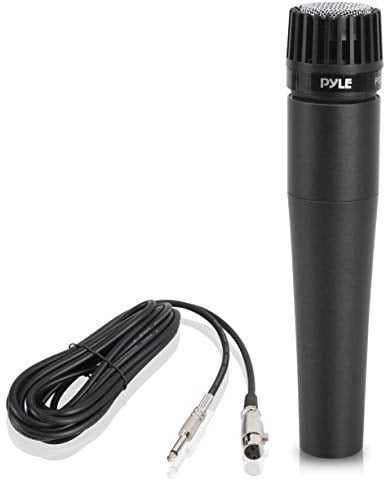 PYLE Micrófono dinámico, Profesional, De mano. Vocal, unidireccional y manual. conexión XLR, boton on/off, cable de ¼ “, color negro