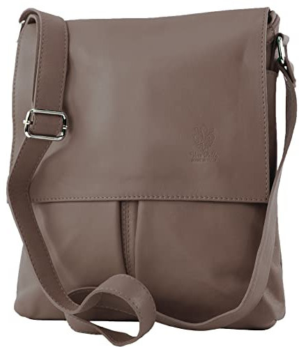 modamoda de - T75 - ital Crossover Umhängetasche Nappaleder, Farbe:Graubraun