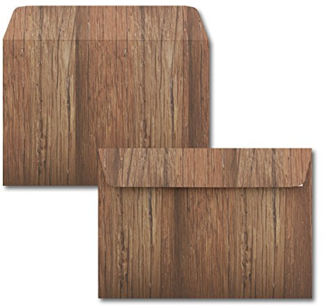 25x Briefumschläge DIN C6 in Braun mit Natur-Holz-Optik - Haftklebung mit Abziehstreifen - 114 x 162 mm - 80 g/m² - Weihnachtsumschläge mit Motiv für Firmen und Privat