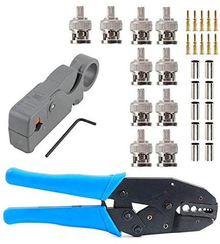 OxoxO - Pinza crimpatrice per connettori coassiali RF con connettori BNC, Connector Crimping & Stripper Cutter Tool Kit