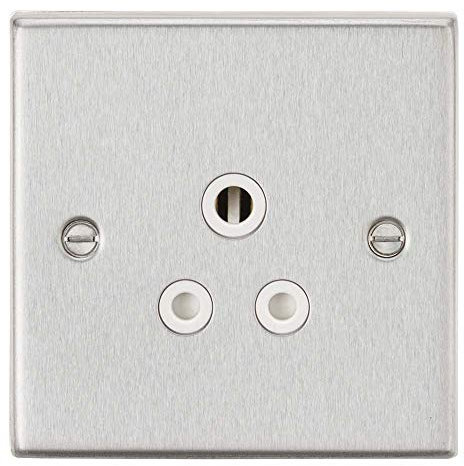 Knightsbridge CS5 ABCW Unswitched Socket, Square Edge Brushed Chrome Finish with White Insert, 5 A