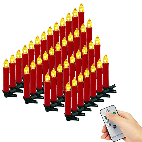 OZAVO 40er Weihnachten Kerzen LED Rot Weihnachtskerzen Lichterkette Kabellos Baumkerzen Christbaumkerzen mit Fernbedienung