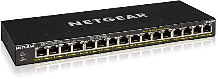 NETGEAR 16 Port PoE+ Gigabit Switch – Unmanaged Essentials Ethernet Switch (183W), Fanless Design for Silent Operation, Desktop or Wall Mount (GS316PP)