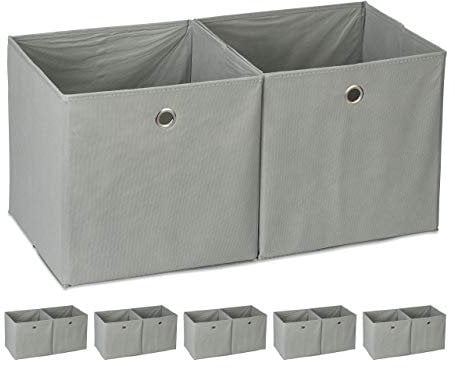 12 x Aufbewahrungsbox Stoff, quadratisch, Aufbewahrung für Regal, Stoffbox in Würfelform, HxBxT: 30 x 30 x 30 cm, grau