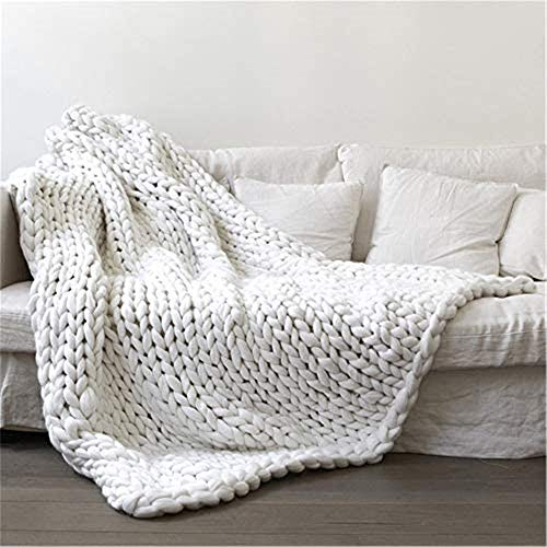 Nicole Knupfer Decke Gestrickte Werfen Handgefertigt Grobe Strickdecke Wolle Garn Sofa Decke DIY Zuhause Geschenk (Weiß,80×80cm)